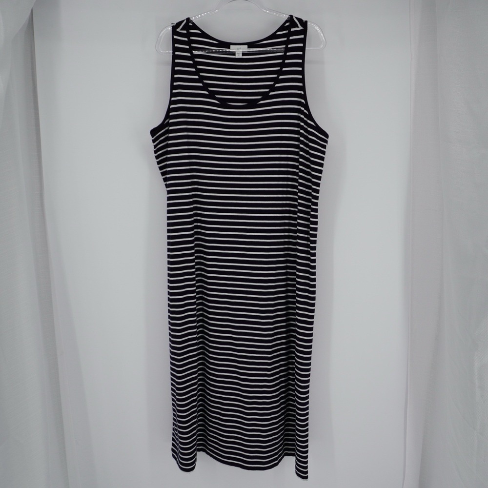 J. JILL Sleeveless Navy Stripped Dress Stretch XL petite Nautical Coastal EUC